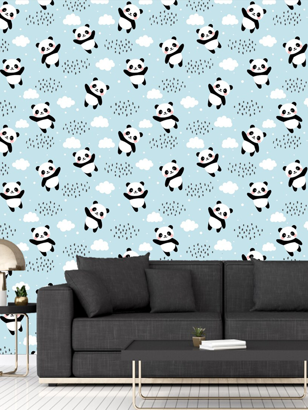 WallDaddy Blue & Black Panda Designed Self Adhesive Wallpaper For Wall