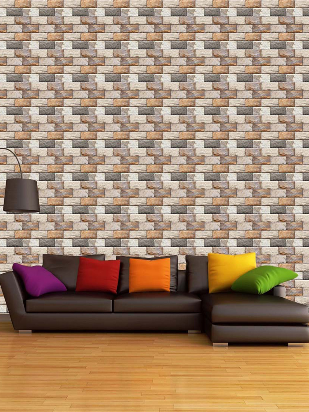 WallDaddy Brown & Grey Bricks Printed Self Adhesive Wallpaper