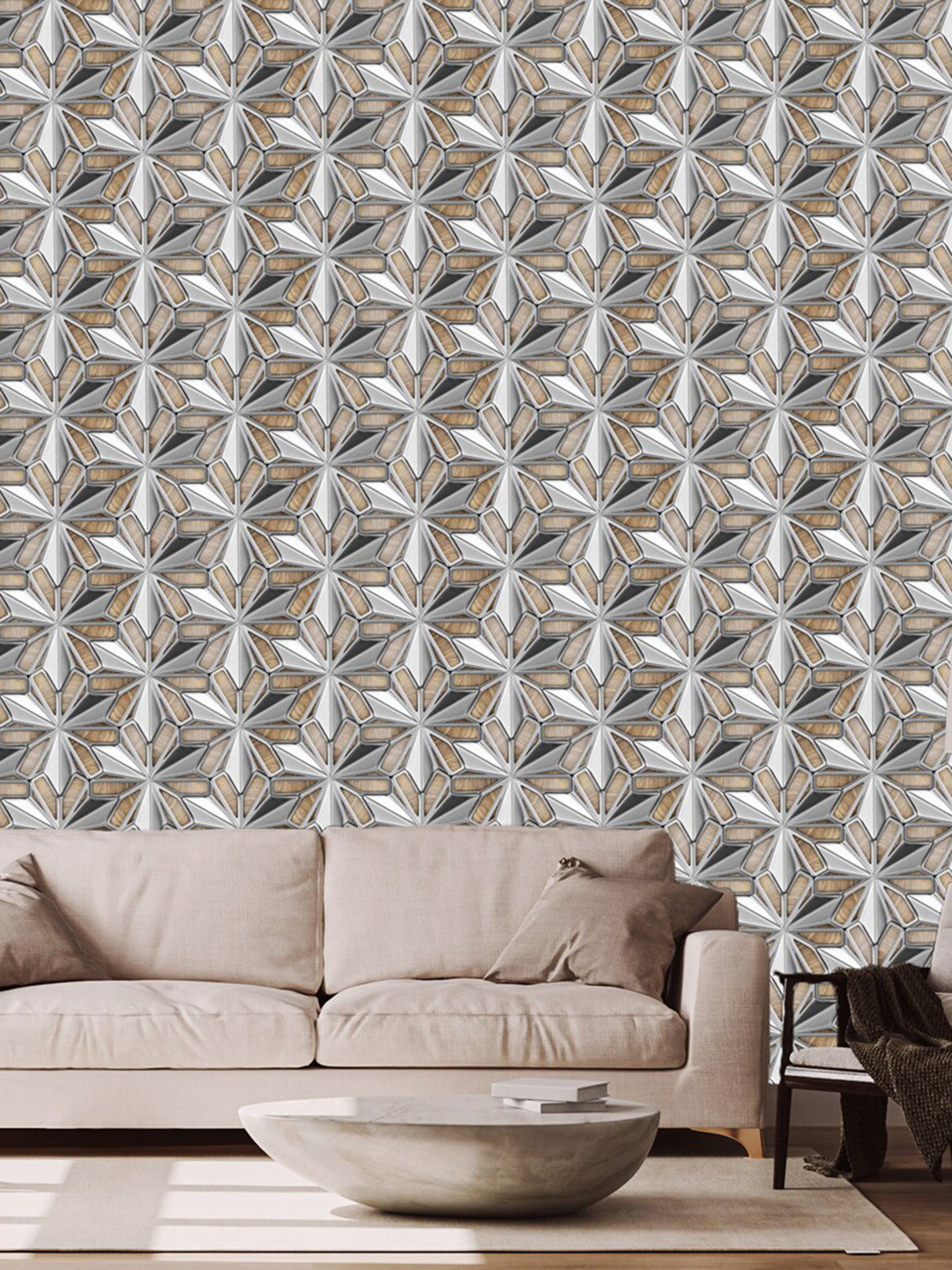 WallDaddy White & Grey Geometric Designed Self Adhesive Wallpaper