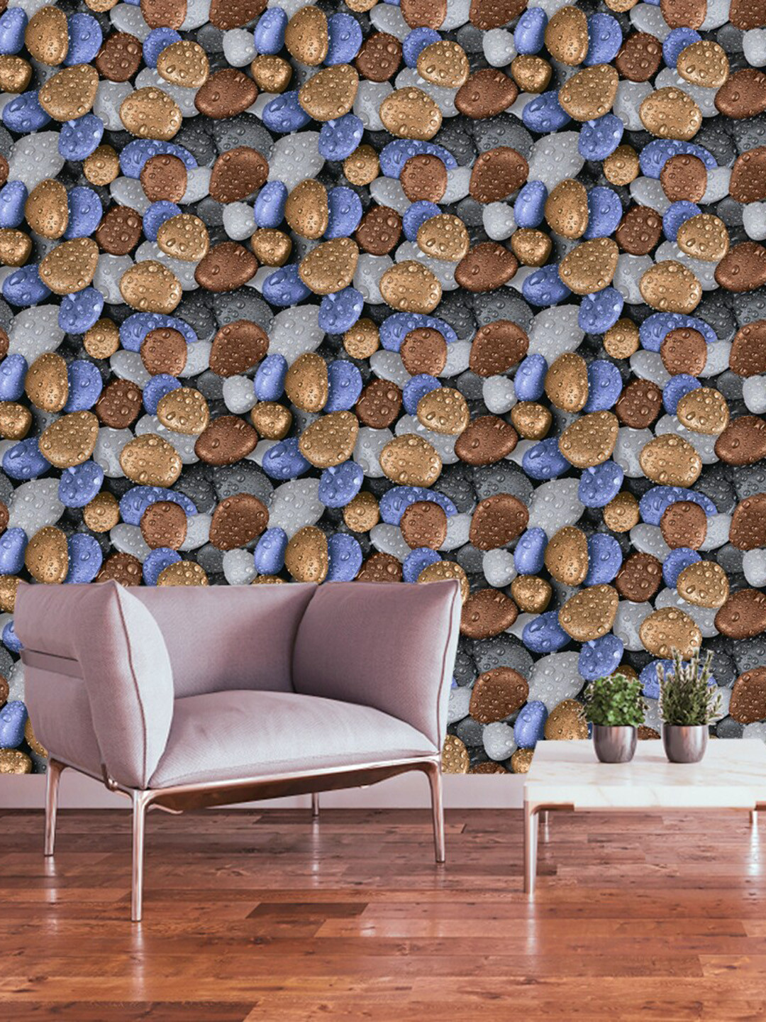 WallDaddy Blue & Brown Abstract Designed Self Adhesive Wallpaper