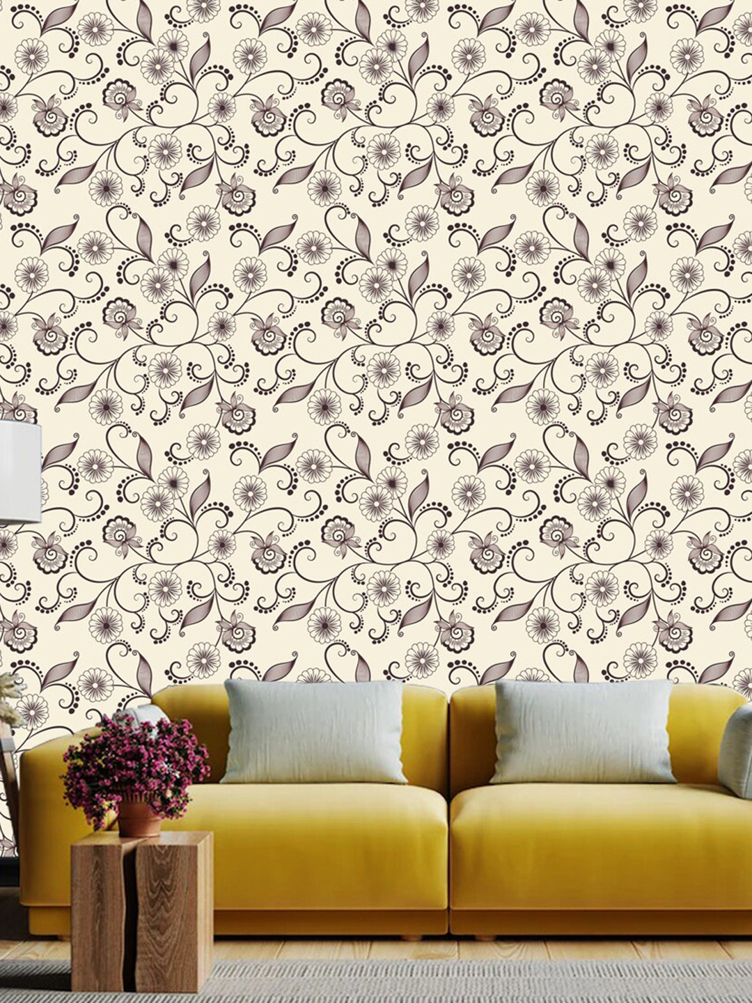 WallDaddy Beige & Grey Peach Leaf Designed Self Adhesive Wallpaper