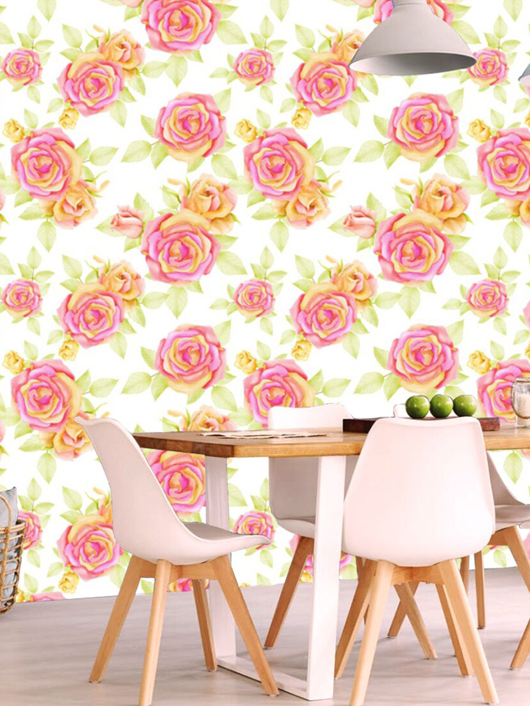 WallDaddy White & Pink Rose Designed Self Adhesive Wallpaper