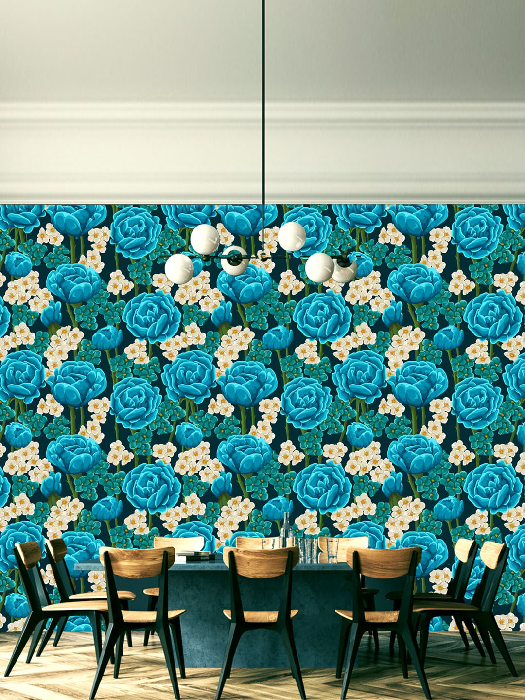 WallDaddy Blue Rose Design Self Adhesive Wallpaper