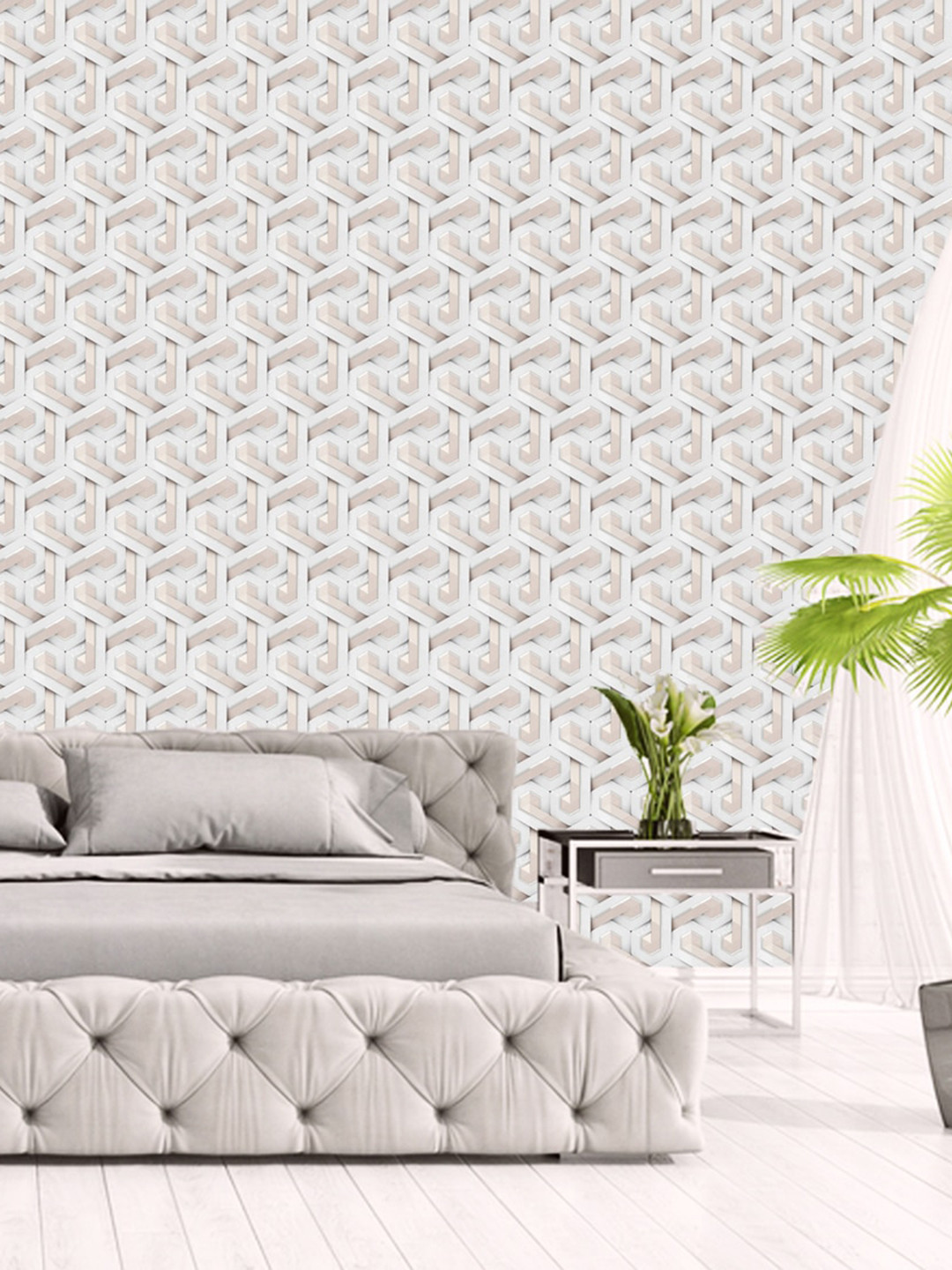 WallDaddy White & Metallic-Toned Maze Designed Self Adhesive Wallpaper