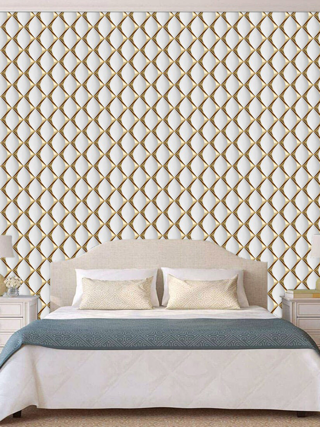 WallDaddy White & Gold Toned Cutout Designed Self Adhesive Wallpaper