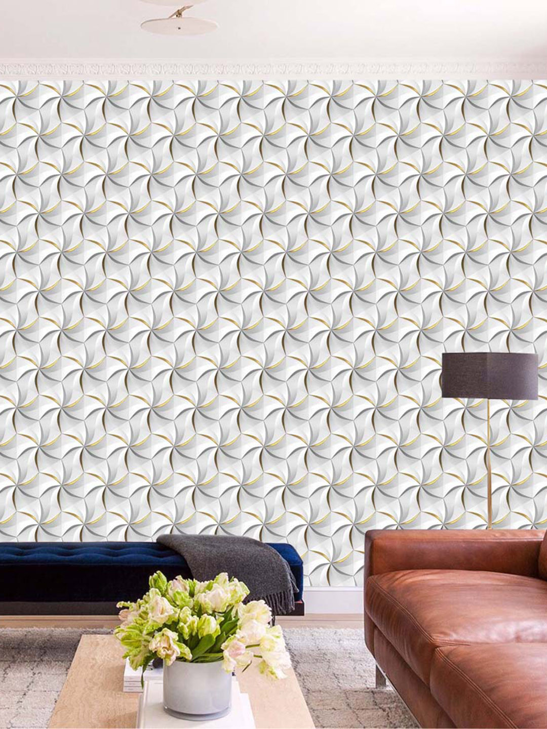 WallDaddy White Chakri Designed Self Adhesive Wallpaper