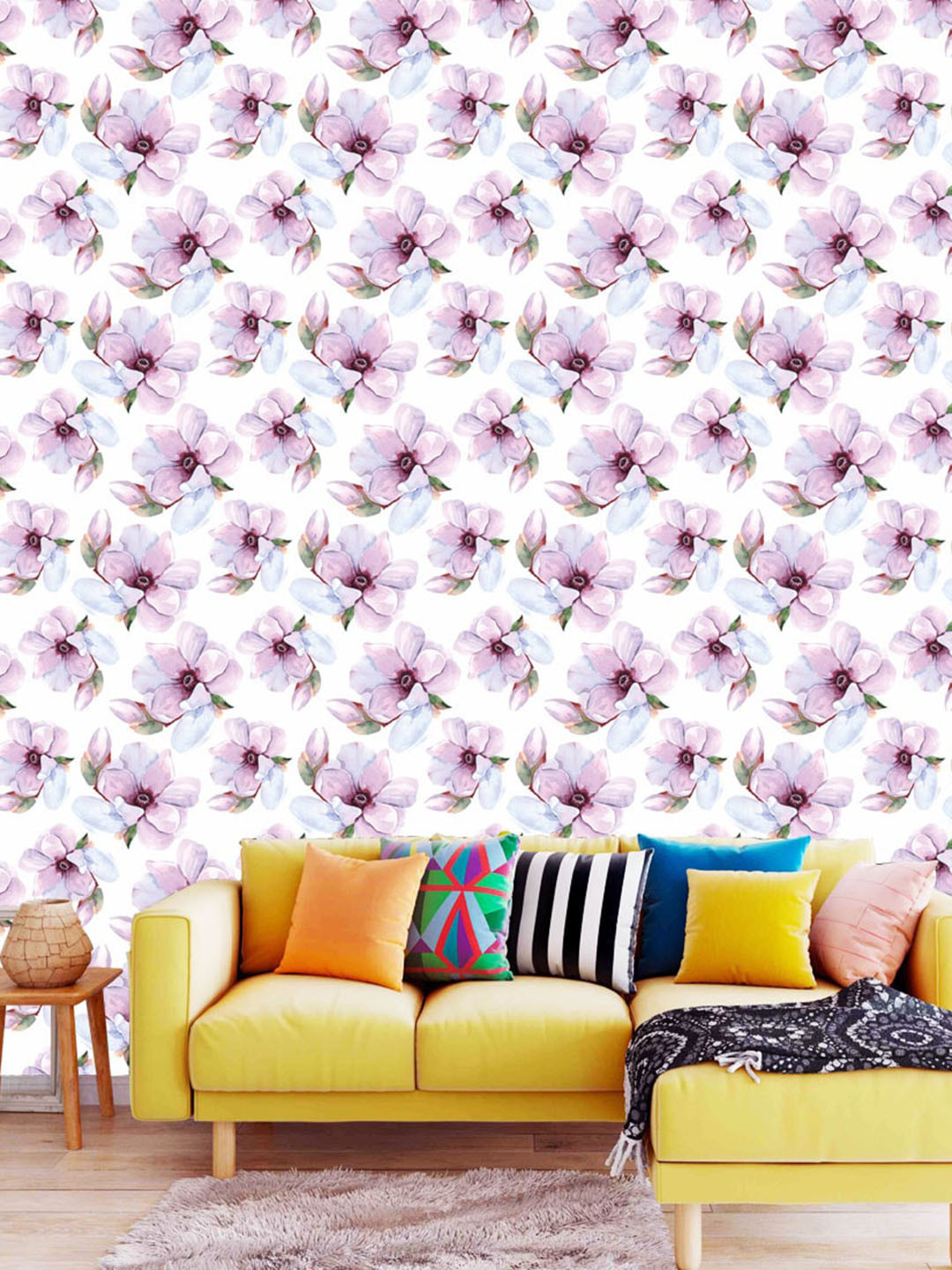 WallDaddy White & Pink Gull Flower Designed Waterproof Self Adhesive Wallpaper