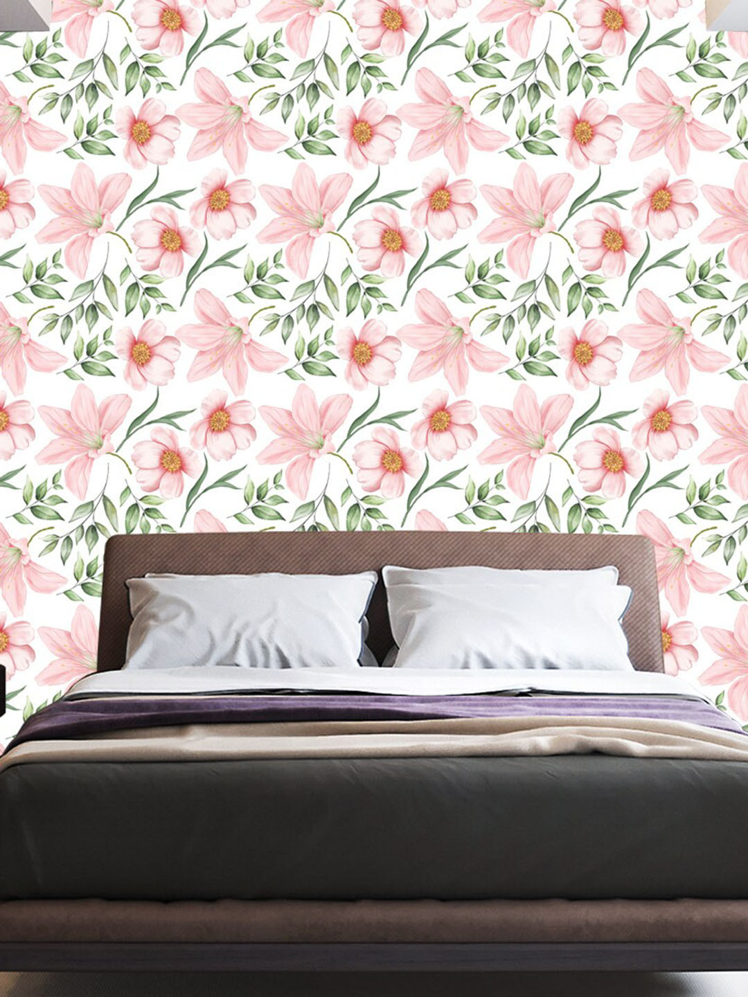 WallDaddy White & Pink Gulabi Fool Designed Waterproof Self Adhesive Wallpaper