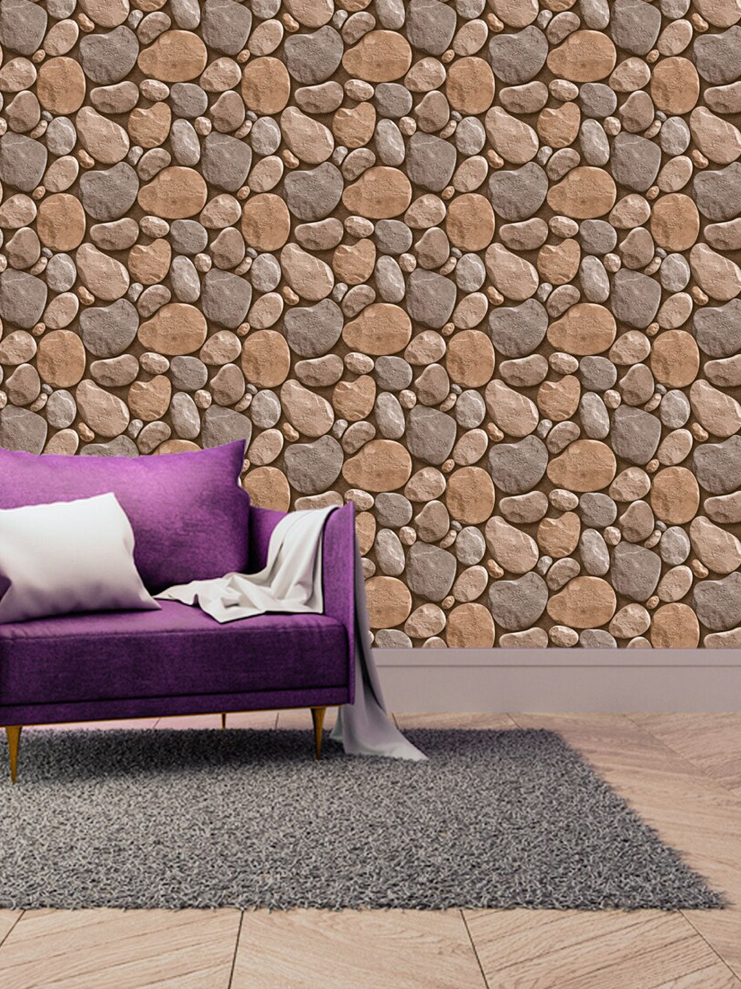 WallDaddy Brown Cave Stone Designed Self Adhesive Wallpaper