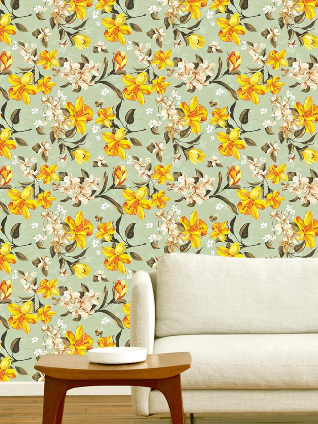 WallDaddy Grey & Yellow Bell Flower Designed Self Adhesive Wallpaper