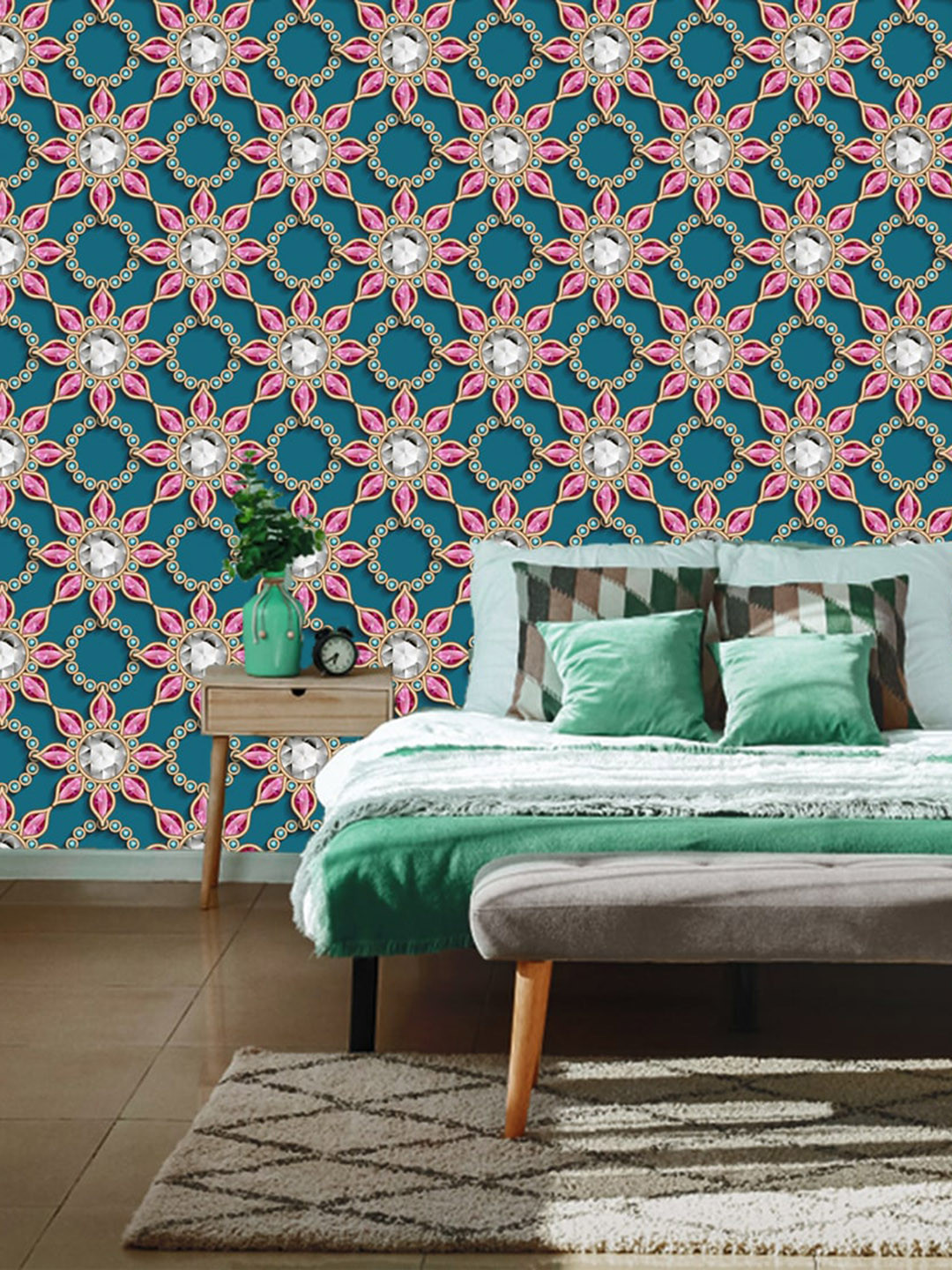 WallDaddy Blue & Pink Floral Designed Self Adhesive Wallpaper