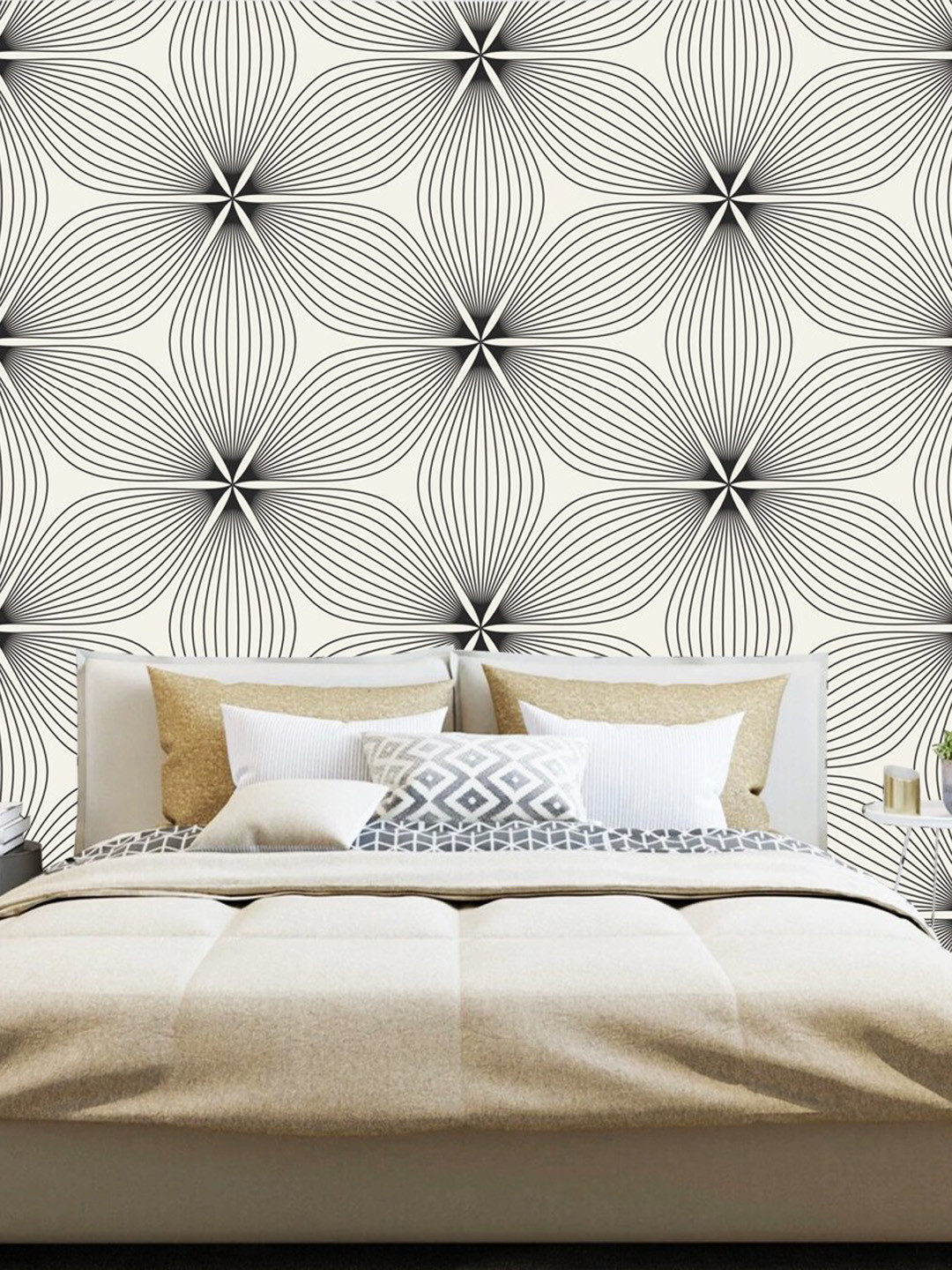 WallDaddy White & Black Floral Designed Self Adhesive Wallpaper