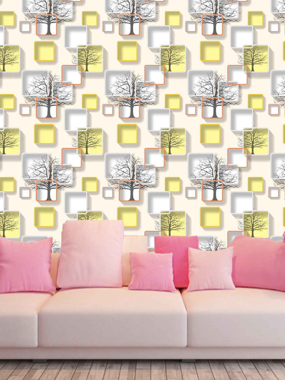 WallDaddy Beige & Yellow Choker Designed Self Adhesive Wallpaper