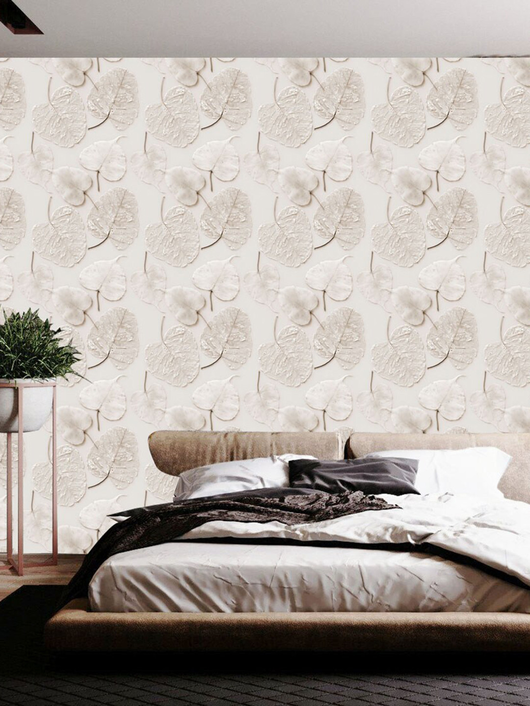 WallDaddy Beige Piple Leaf Designed Self Adhesive Wallpaper
