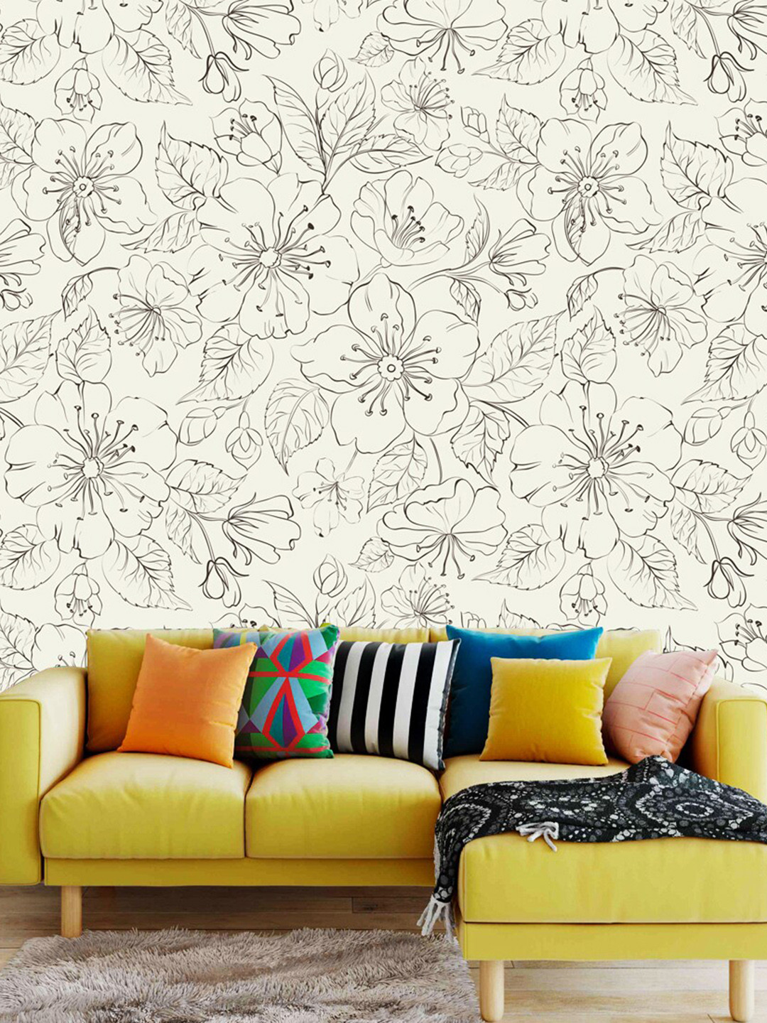 WallDaddy White & Black Floral Designed Self Adhesive Wallpaper