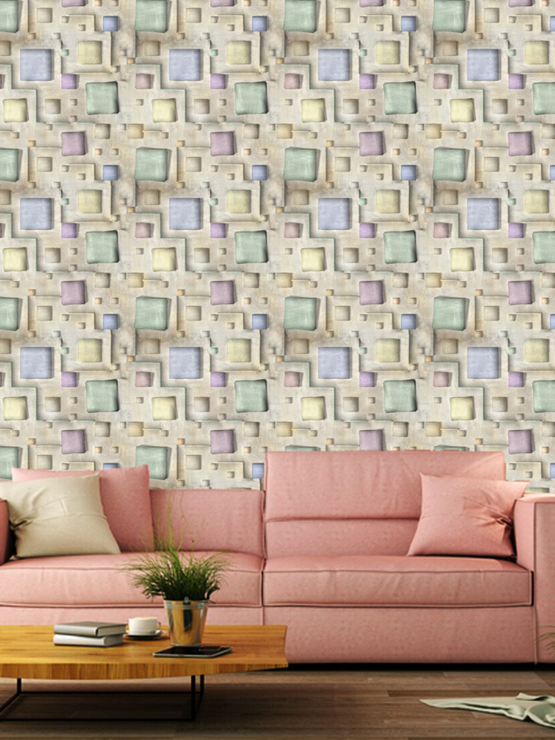WallDaddy Beige & Blue Chokor Takiya Designed Self Adhesive Wallpaper