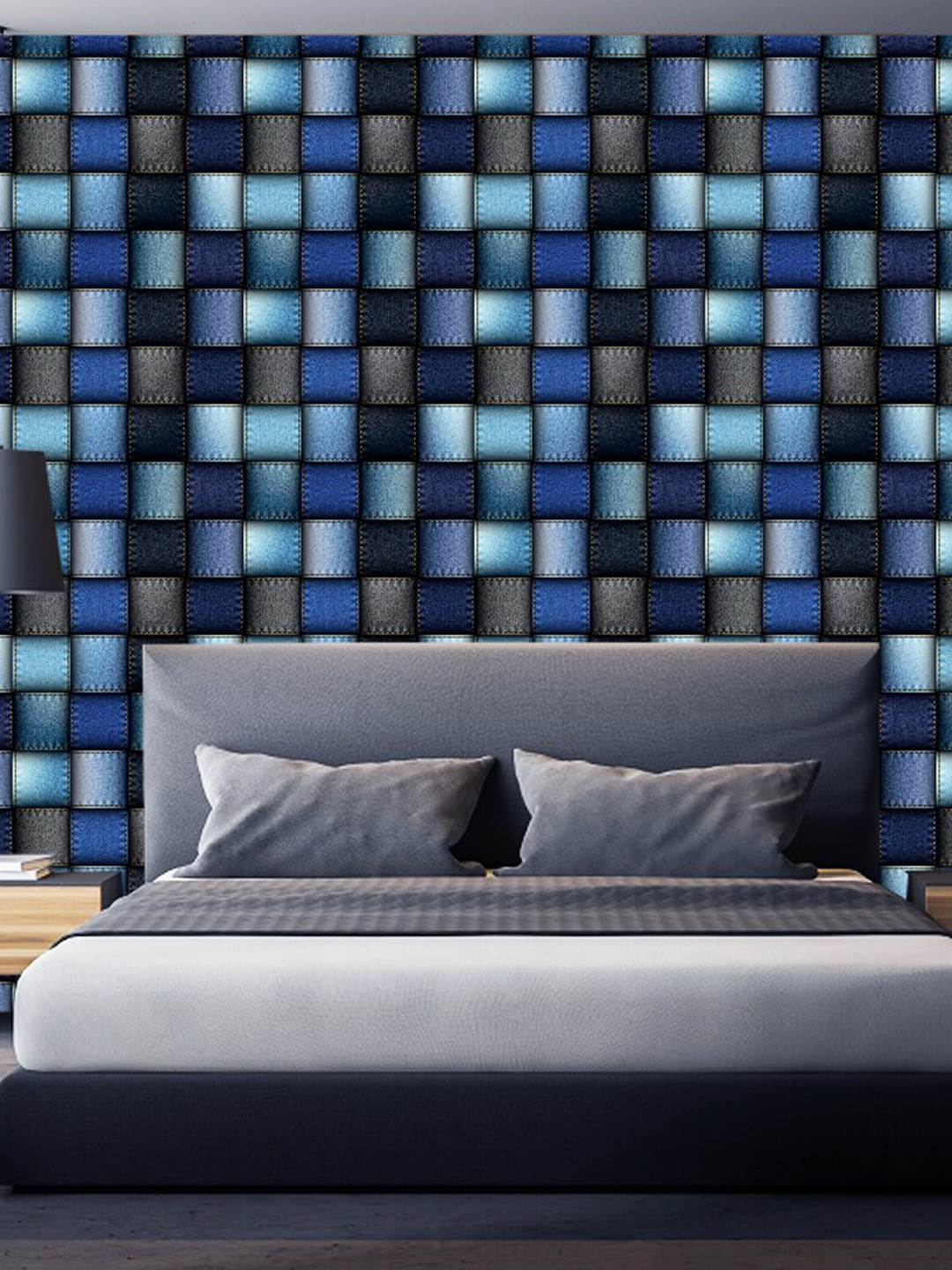 WallDaddy Blue Jean Sqaure Designed Self Adhesive Wallpaper
