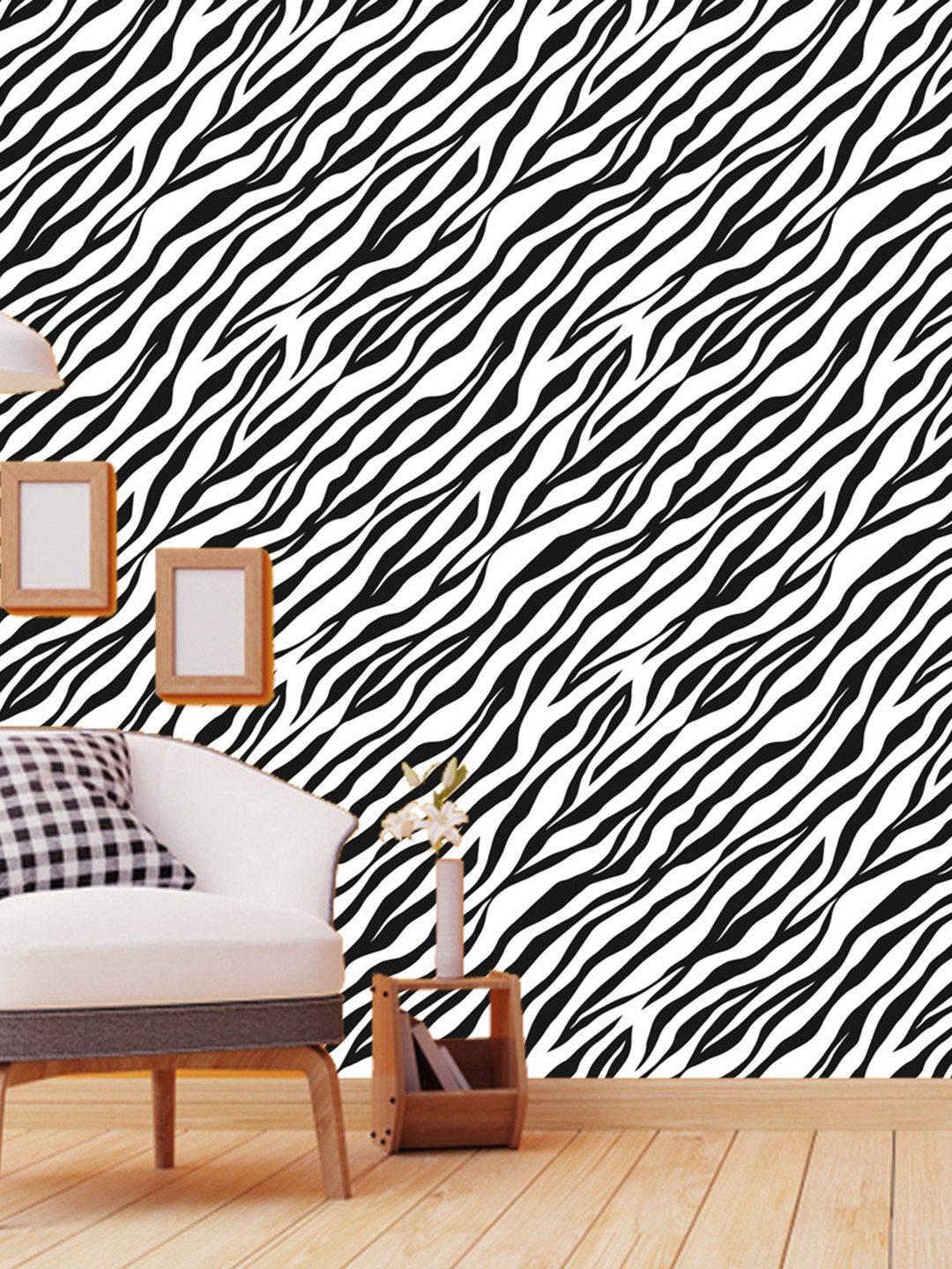 WallDaddy White & Black Zebra Texture Designed Self Adhesive Wallpaper