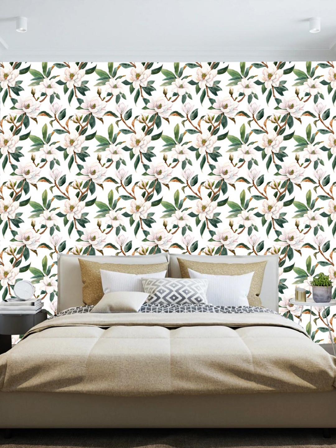 WallDaddy White & Green Floral Designed Self Adhesive Wallpaper