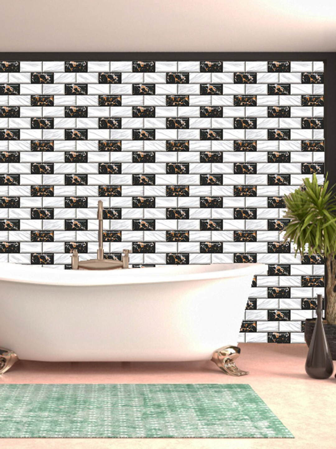 WallDaddy White & Black Eent Marble Designed Self Adhesive Wallpaper