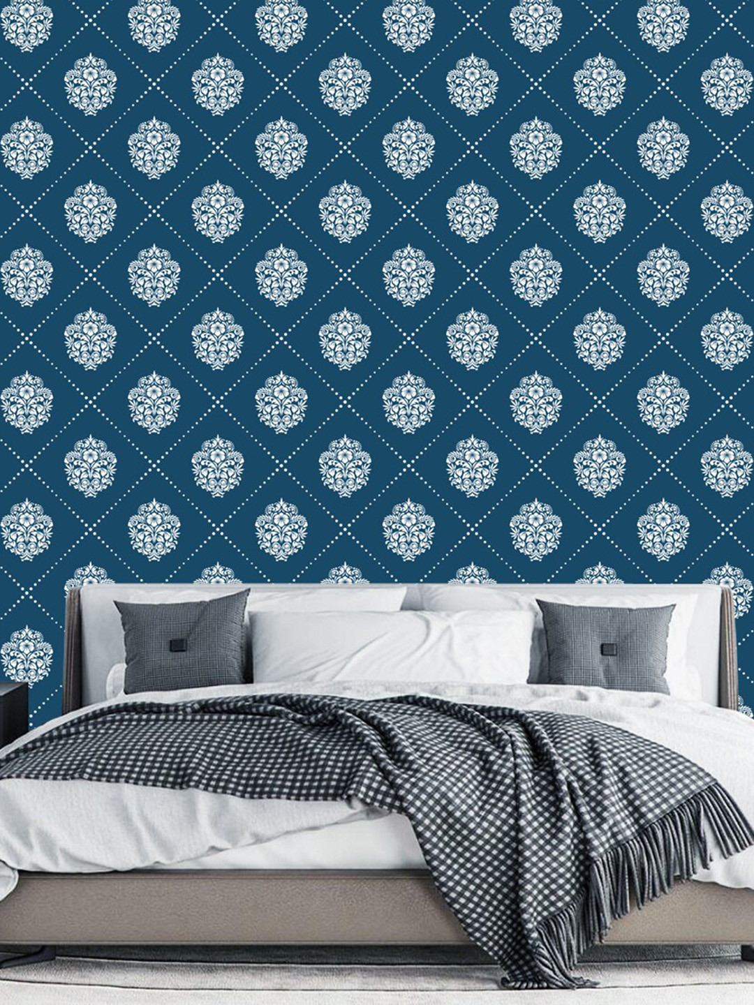 WallDaddy Blue & White Patch Design Designed Self Adhesive Wallpaper