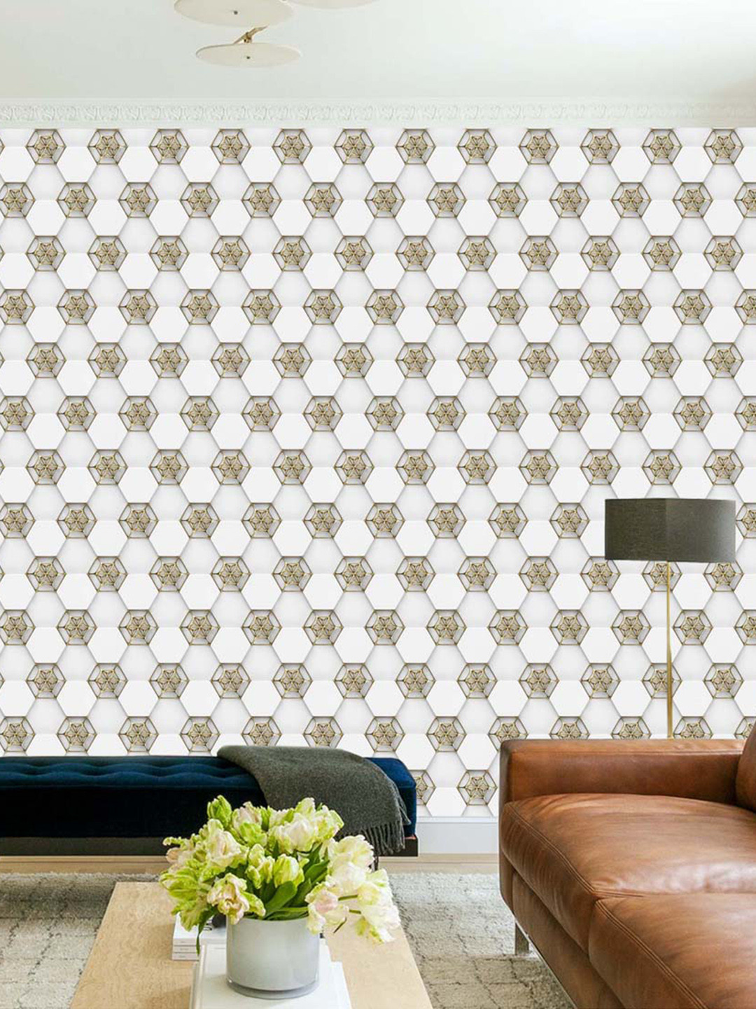 WallDaddy Grey Gems Hexa Designed Self Adhesive Wallpaper