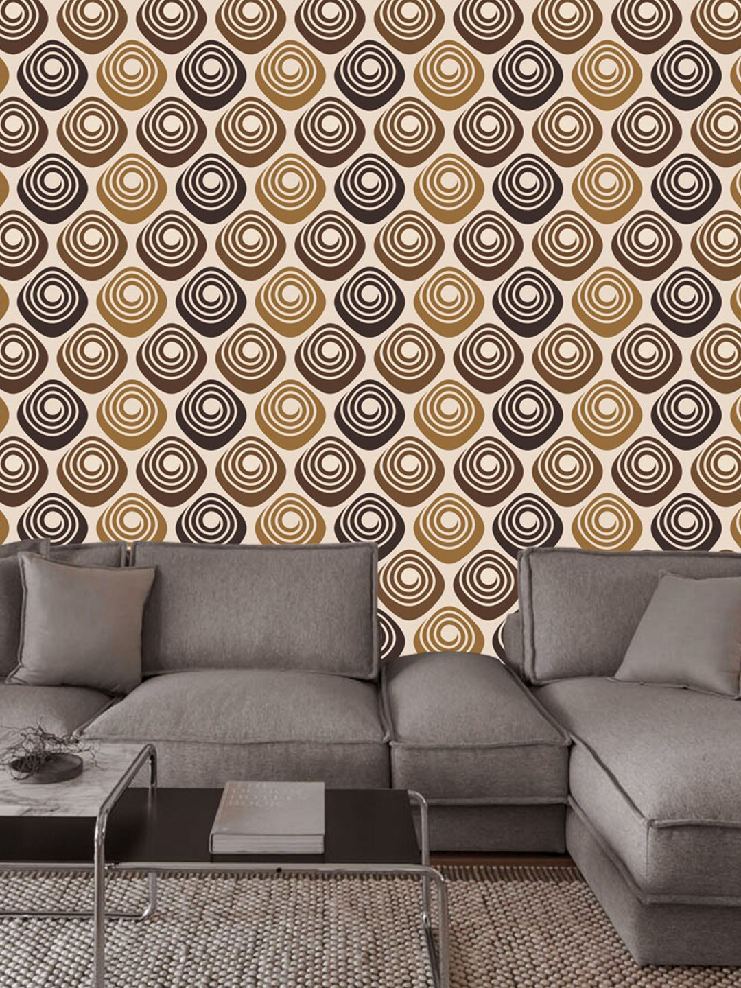 WallDaddy Beige & Brown Jalebi Designed Self Adhesive Wallpaper
