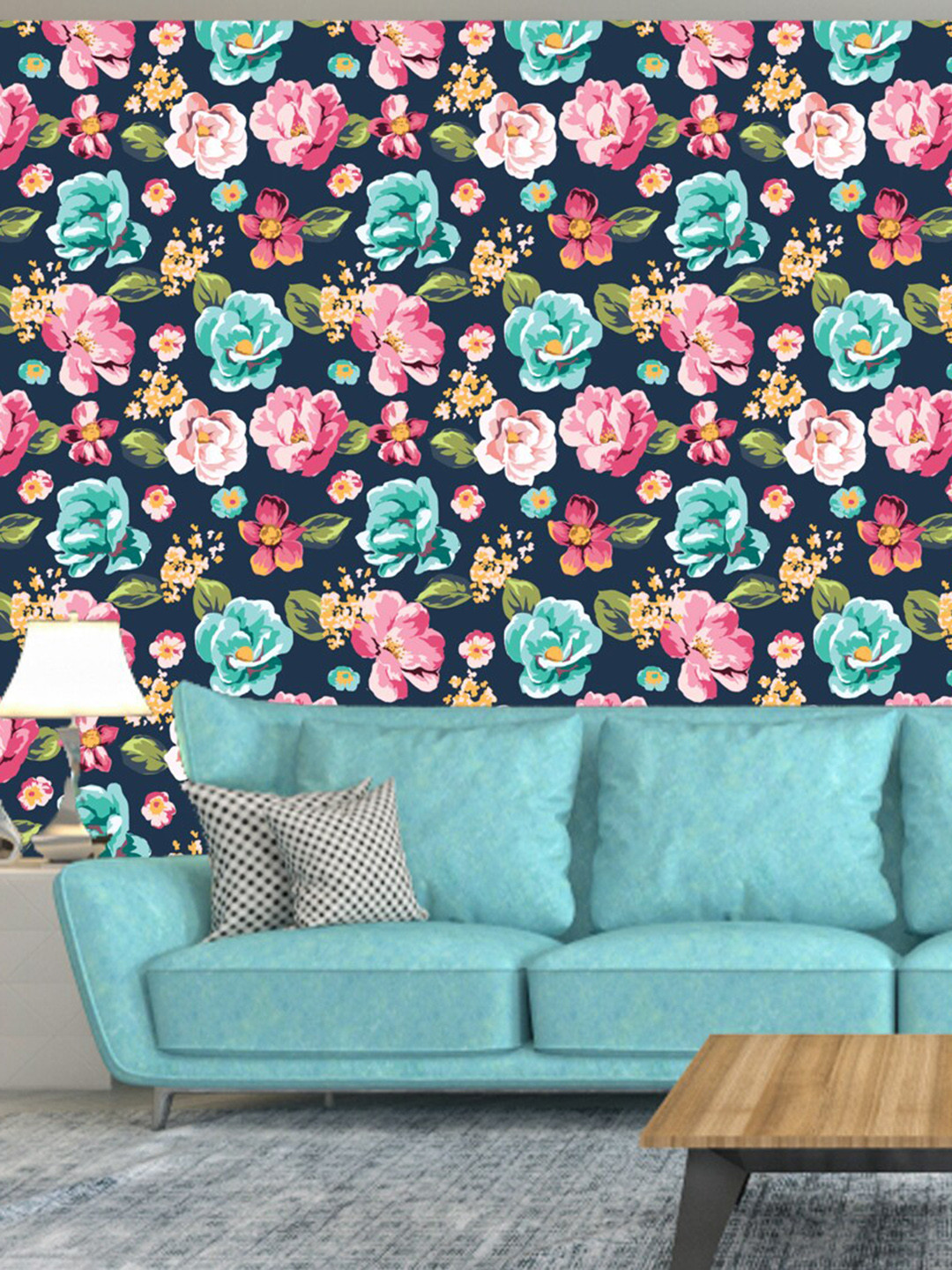 WallDaddy Blue & Pink Floral Designed Self Adhesive Wallpaper