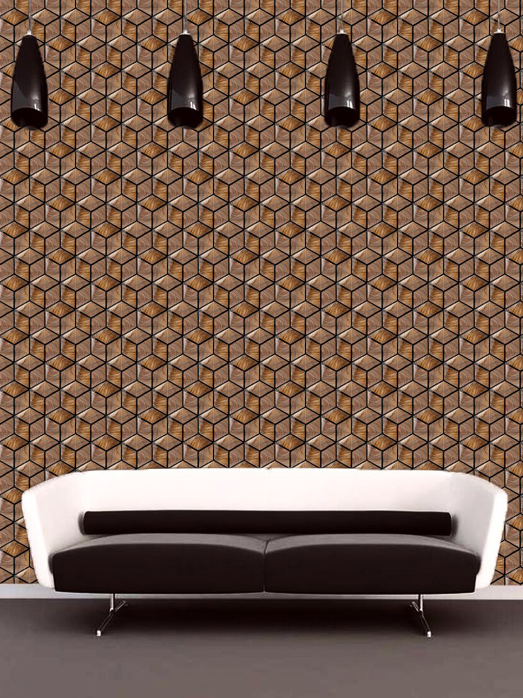 WallDaddy Beige & Brown 3D Box Designed Self Adhesive Wallpaper