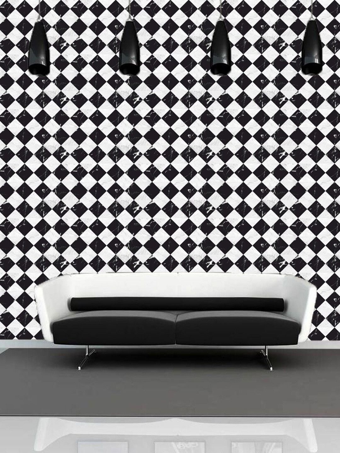 WallDaddy Black & White Chess Marble Designed Self Adhesive Wallpaper