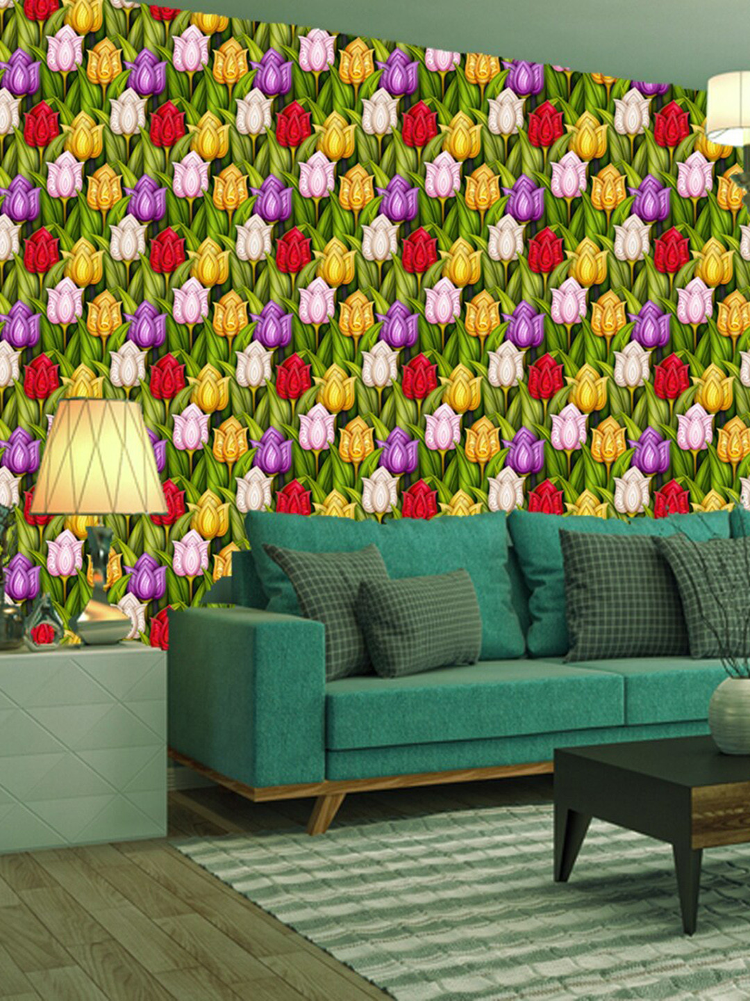 WallDaddy Green & Red Floral Designed Self Adhesive Wallpaper