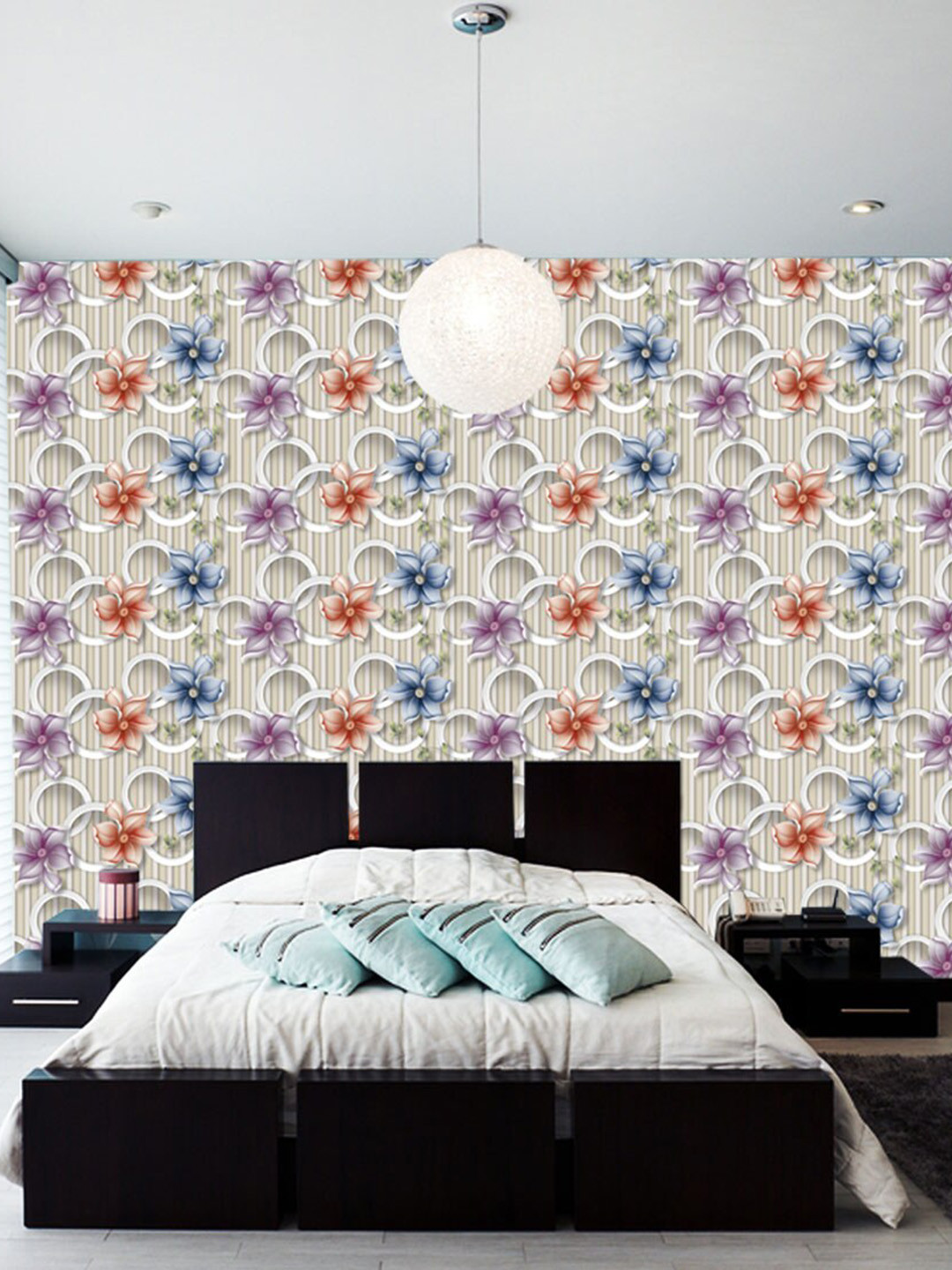 WallDaddy Beige & Blue Floral Designed Self Adhesive Wallpaper