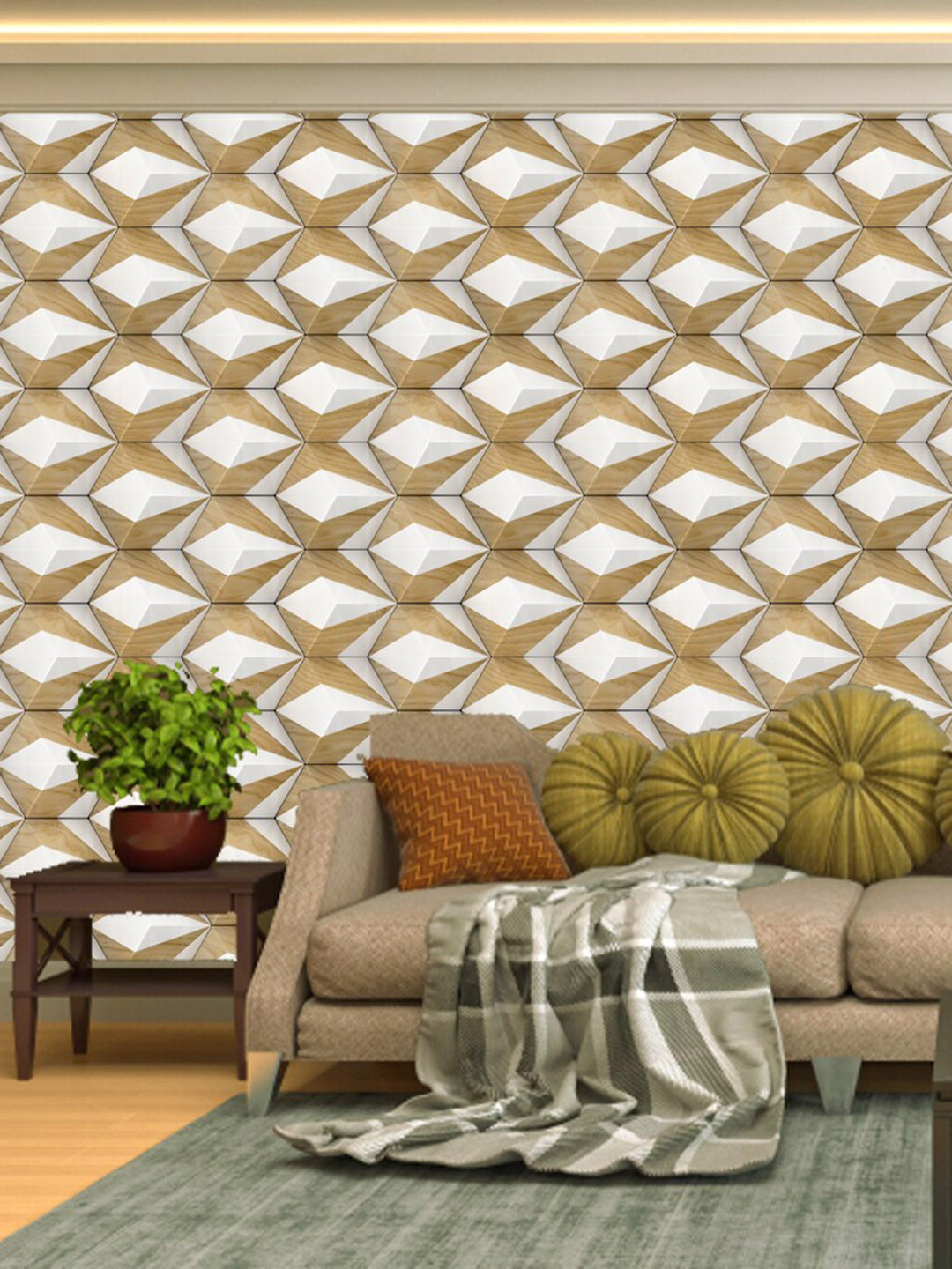 WallDaddy Beige & White 3D Angles Designed Self Adhesive Wallpaper