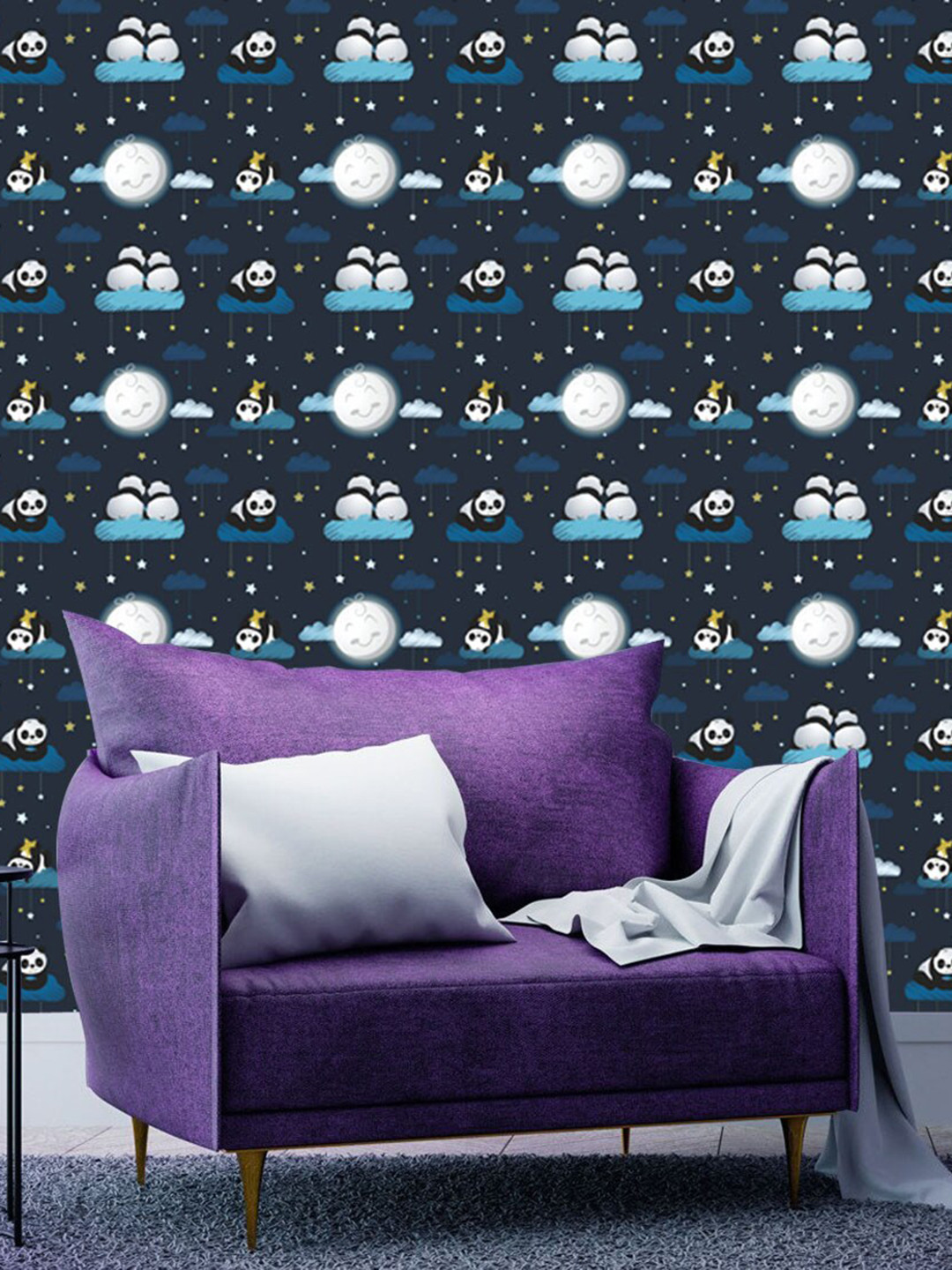 WallDaddy Blue & White Night Panda Designed Self Adhesive Wallpaper