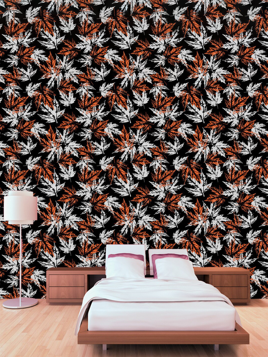 WallDaddy Black & Red Falling Leaf Designed Self Adhesive Wallpaper For Wall