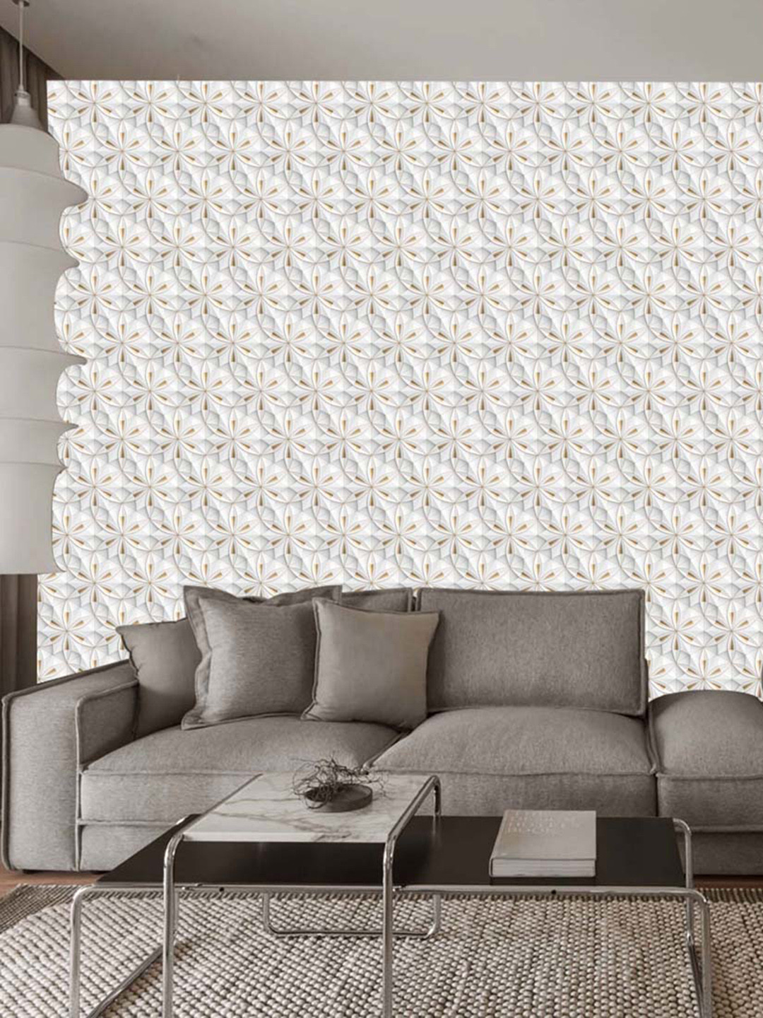 WallDaddy White & Brown Floral Designed Self Adhesive Wallpaper