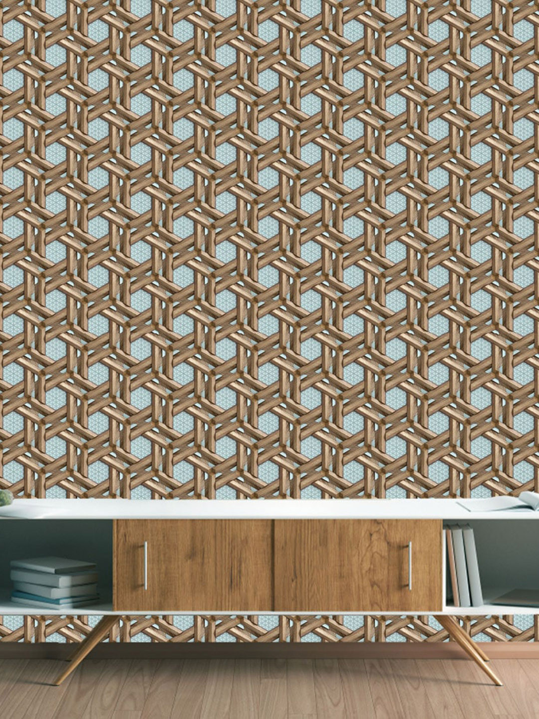 WallDaddy Blue & Brown Wood Biding Designed Self Adhesive Wallpaper