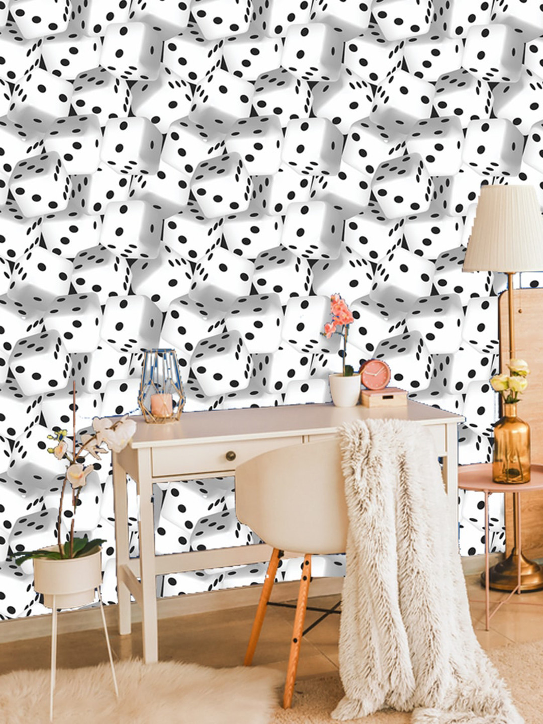 WallDaddy White & Black 3D Dice Designed Self Adhesive Wallpaper