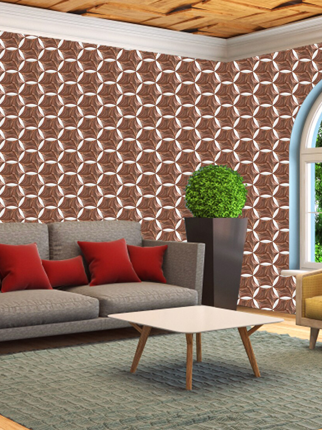 WallDaddy Brown & White Wood Star Designed Self Adhesive Wallpaper