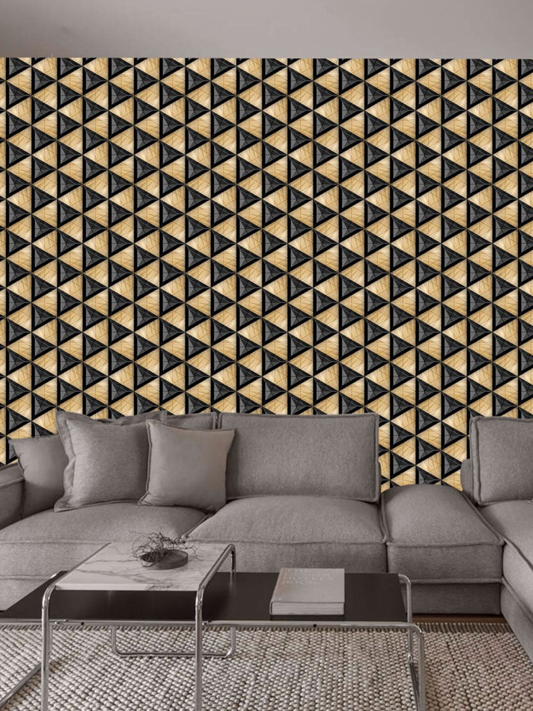 WallDaddy Beige & Black Mad Angle Designed Self Adhesive Wallpaper