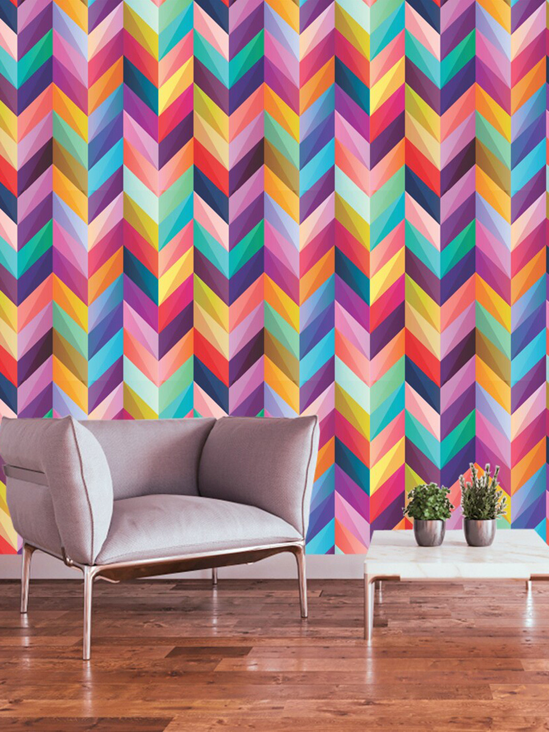 WallDaddy Yellow & Red Rainbow Strip Designed Self Adhesive Wallpaper
