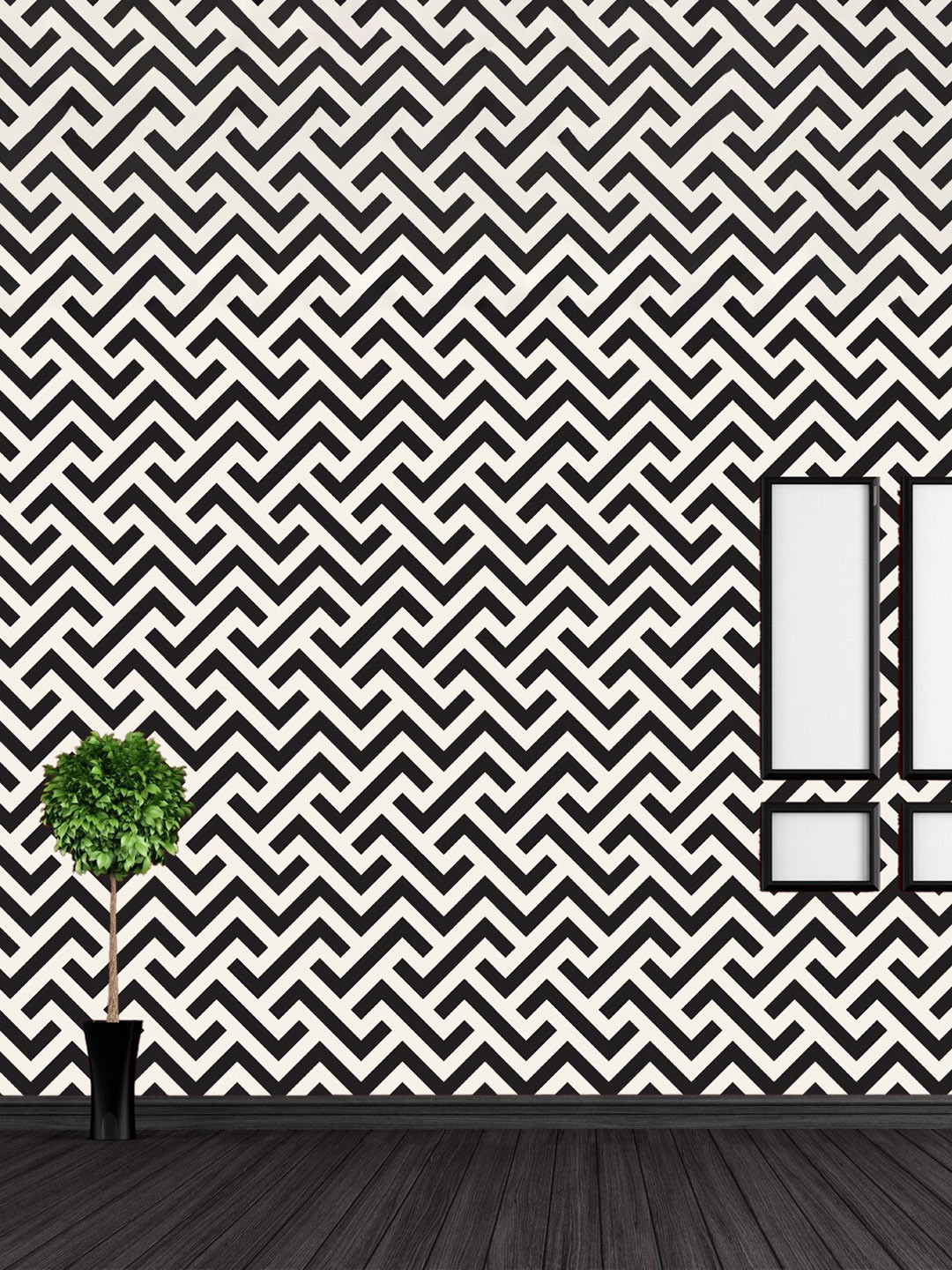 WallDaddy Black & White ZikZak Designed Self Adhesive Wallpaper