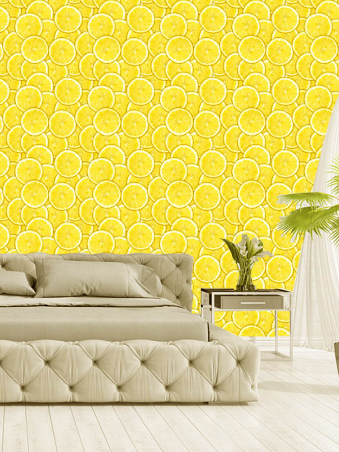 WallDaddy Yellow Lemon Slice Designed Self Adhesive Wallpaper