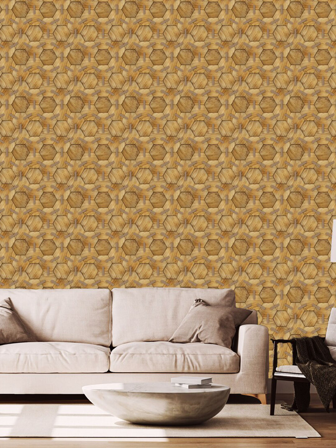 WallDaddy Brown Clip Hexagun Designed Self Adhesive Wallpaper