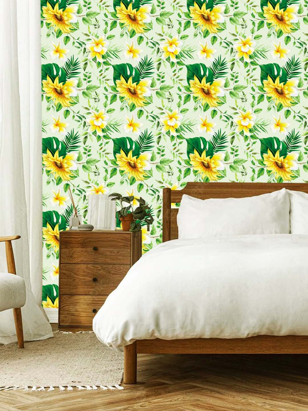 WallDaddy Green & Yellow Floral Designed Self Adhesive Wallpaper For Wall