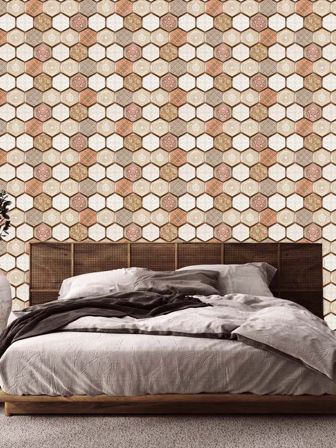 WallDaddy Beige & Brown Geometric Design Self Adhesive Wallpaper