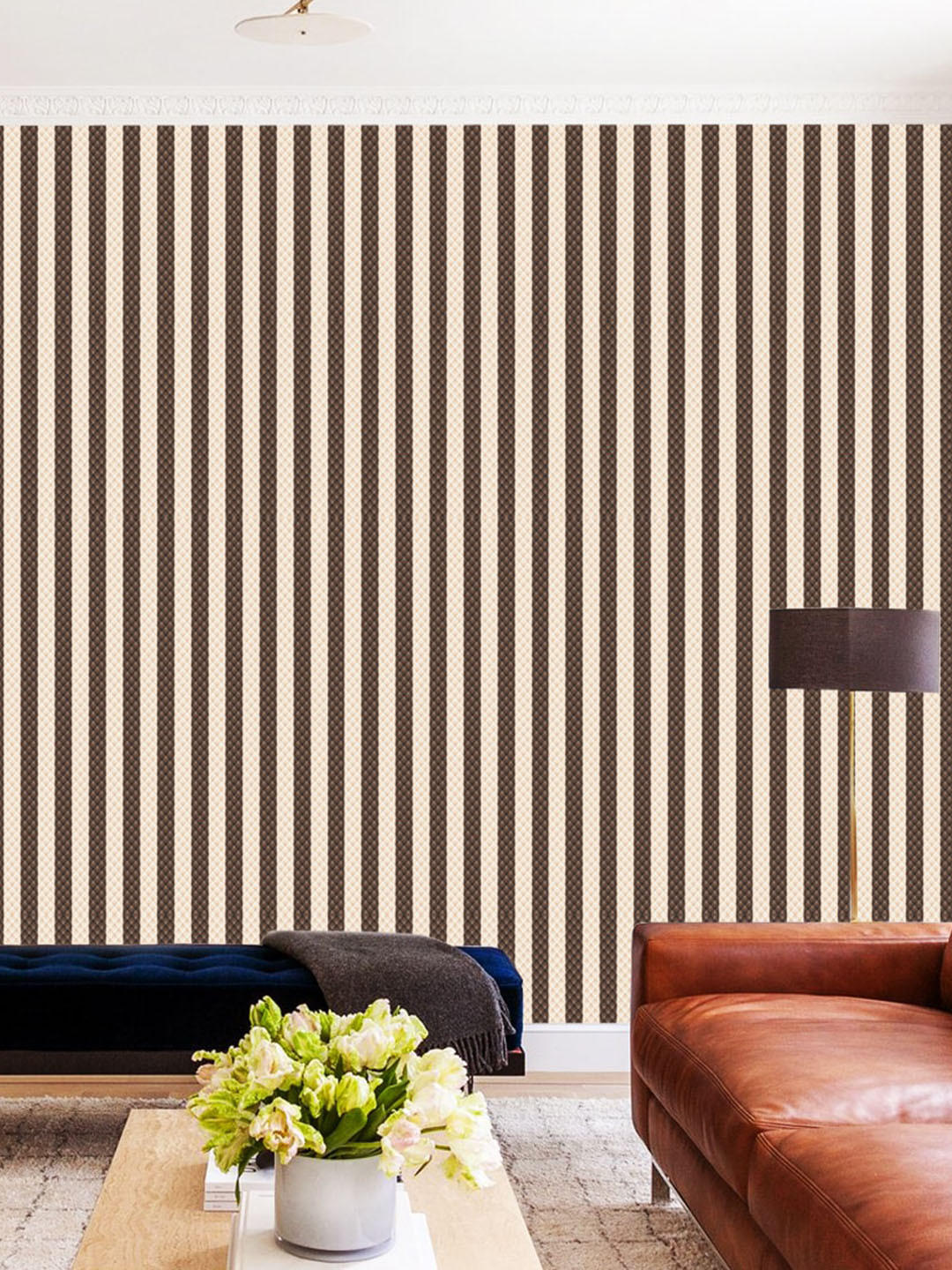 WallDaddy Beige & Brown Striped Self Adhesive Wallpaper