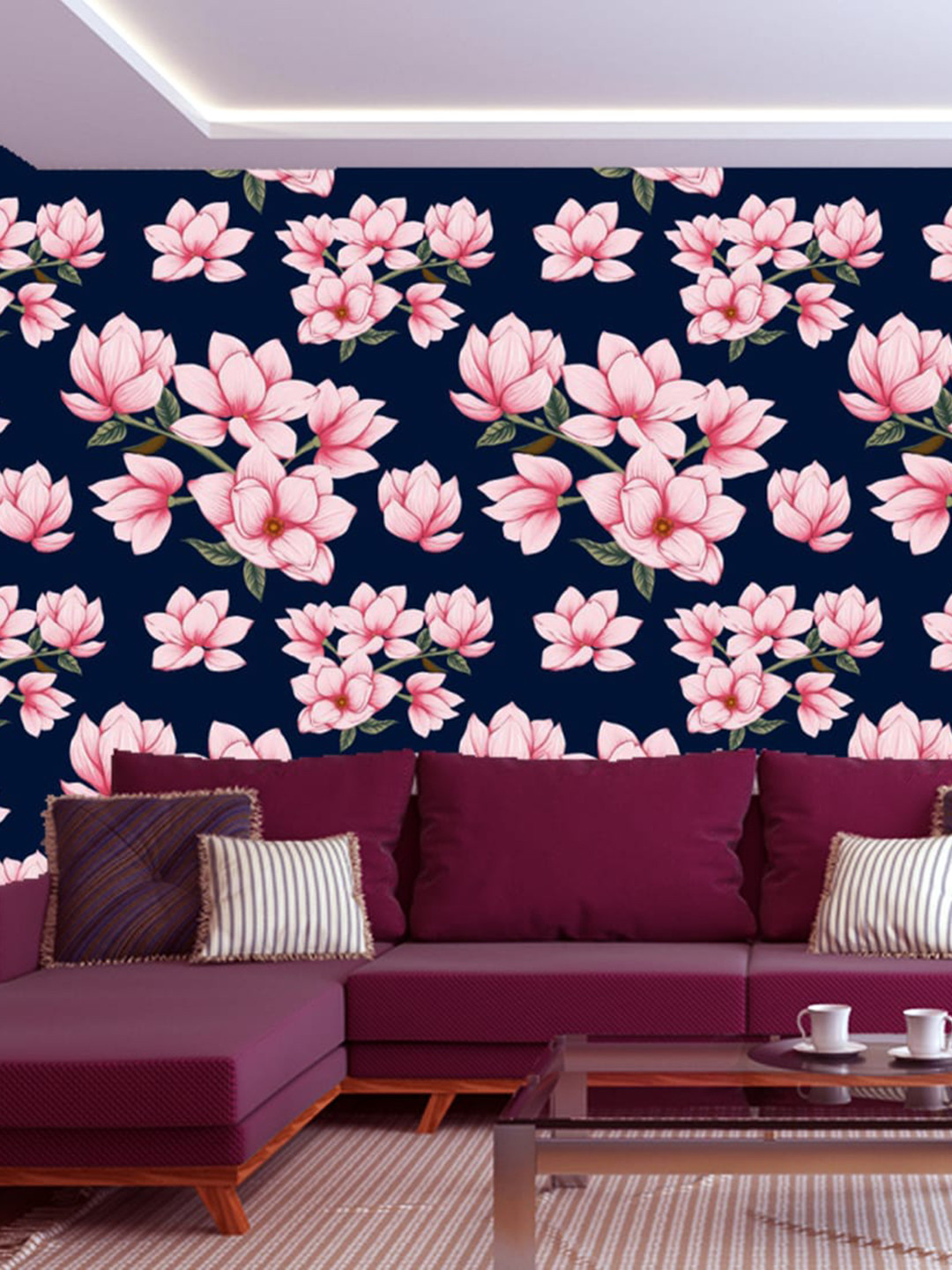 WallDaddy Blue & Pink Floral Printed Self Adhesive Wallpaper