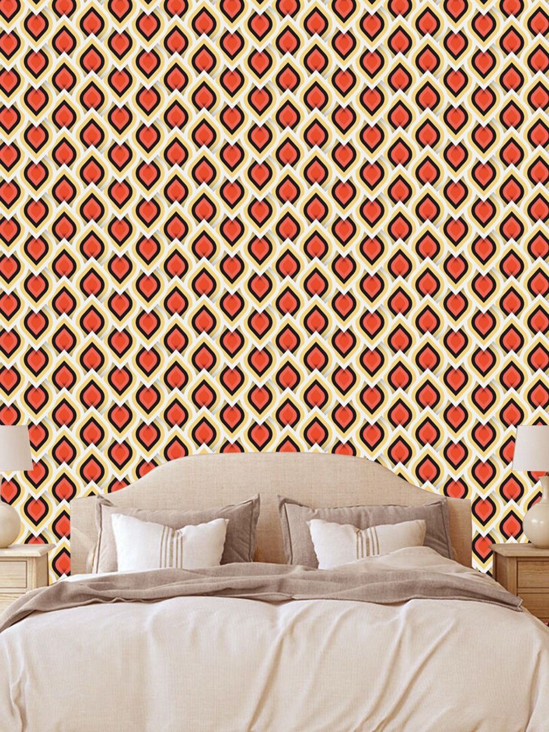 WallDaddy Red & Yellow Flame Leaf Designed Self Adhesive Wallpaper For Wall