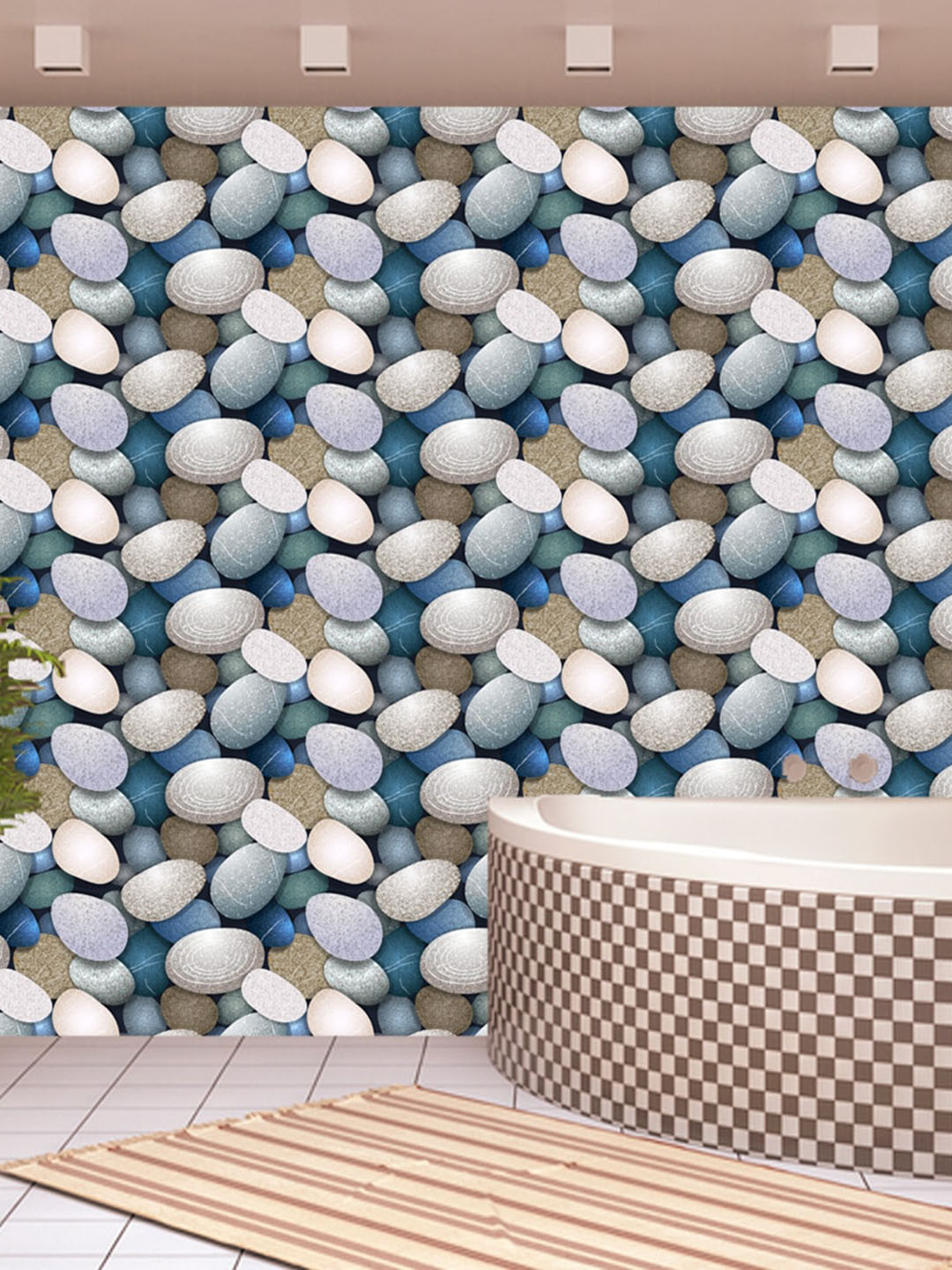 WallDaddy Beige & Blue Marble Designed Self Adhesive Wallpaper